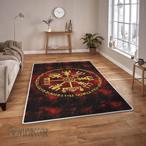 Gold Vegvisir In Fire Viking Area Rug