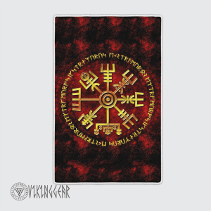 Gold Vegvisir In Fire Viking Area Rug