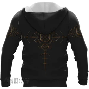 Golden Helm Of Awe Black Viking Hoodie