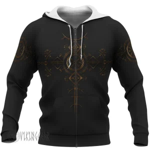 Golden Helm Of Awe Black Viking Hoodie