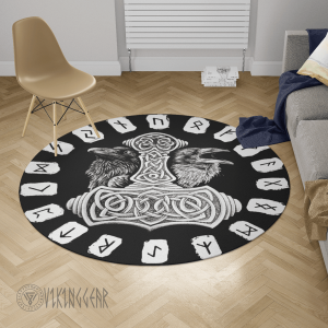 Hammer Raven And Rune - Viking Round Carpet