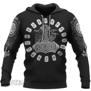 Hammer Raven Rune Viking Hoodie