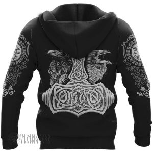 Hammer Raven Rune Viking Hoodie