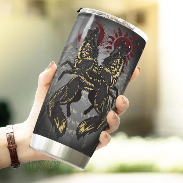 Hati and Skoll - Heathen Tumbler - Viking Tumbler