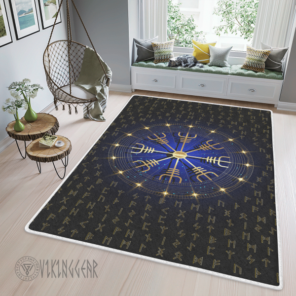 Helm Of Awe And Rune Gold Viking Area Rug