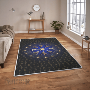 Helm Of Awe And Rune Gold Viking Area Rug