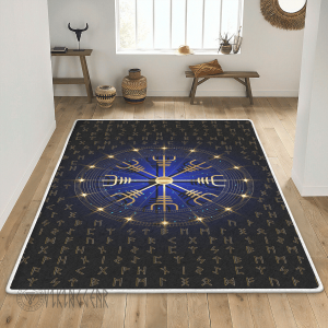 Helm Of Awe And Rune Gold Viking Area Rug