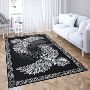 Hugin And Munin With Norse Frame Viking Area Rug