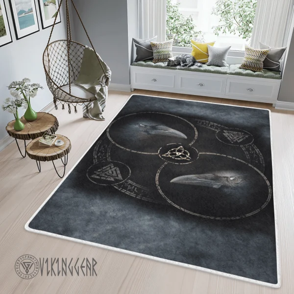 Huginn and Muninn Norse Raven Dark Art Viking Area Rug