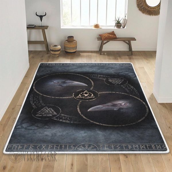 Huginn and Muninn The Ravens Of Odin Viking Area Rug