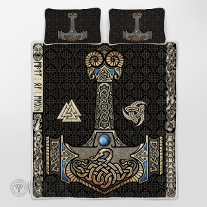 Mjölnir is the hammer of the thunder god Thor Viking Quilt Set