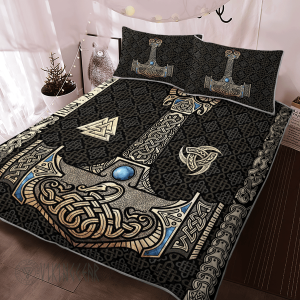 Mjölnir is the hammer of the thunder god Thor Viking Quilt Set