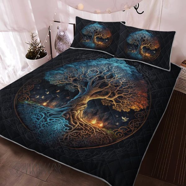 Mythical Retro Tree Of Life Norse Mythology Viking Quilt Set