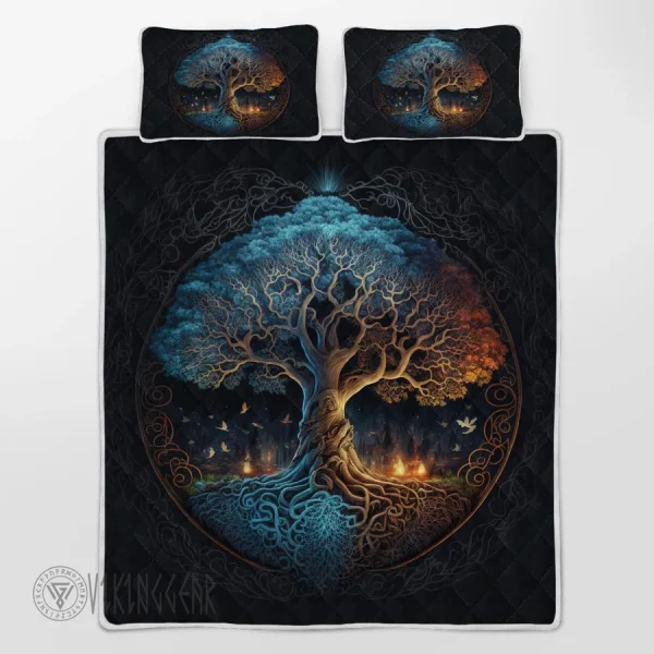 Mythical Retro Tree Of Life Norse Mythology Viking Quilt Set