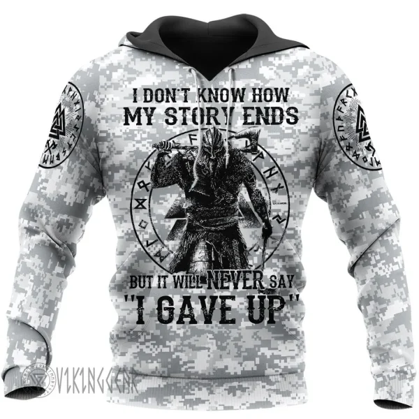 Never Gave Up Viking Hoodie With Camouflage Colors For Soldiers