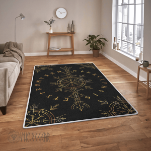 Norse Art Deco Vegvisir Gold Sign Viking Area Rug