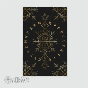 Norse Art Deco Vegvisir Gold Sign Viking Area Rug