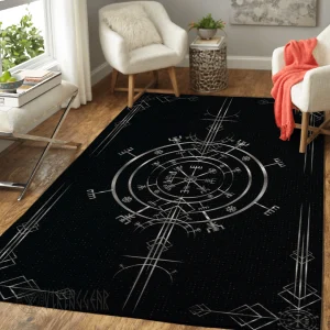 Norse Art Deco Vegvisir Silver Viking Area Rug