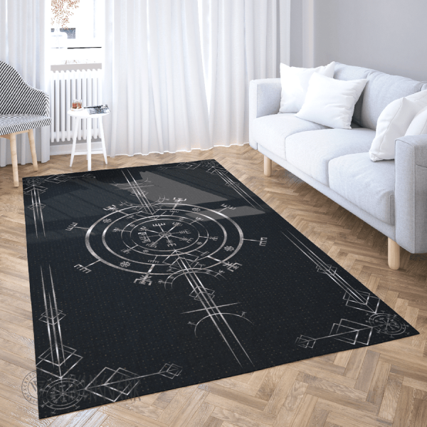 Norse Art Deco Vegvisir Silver Viking Area Rug