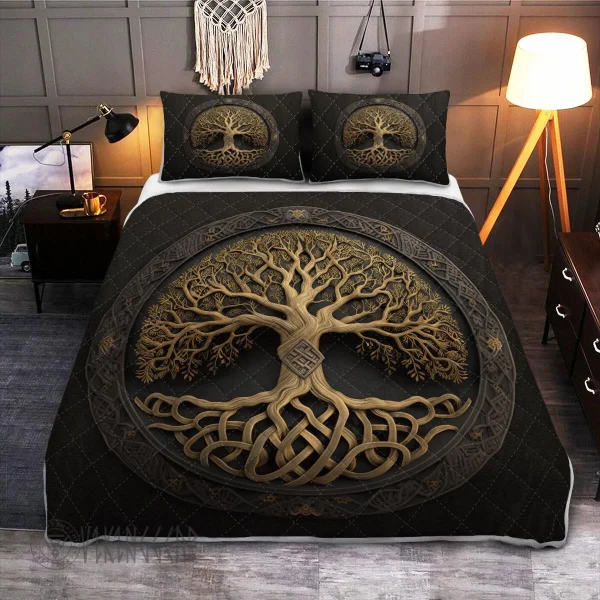 Norse Celtic Yggdrasil Tree Of Life Viking Quilt Set