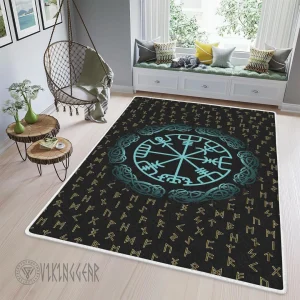 Norse Magical Rune And Vegvisir Viking Area Rug