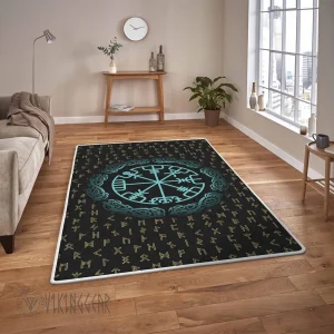 Norse Magical Rune And Vegvisir Viking Area Rug