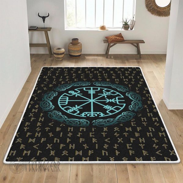 Norse Magical Rune And Vegvisir Viking Area Rug