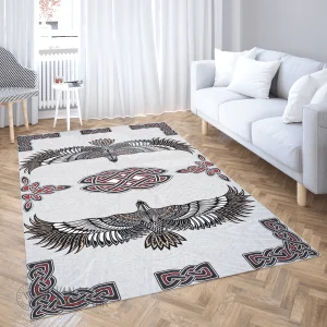 Norse Pattern And Raven Line Art Viking Area Rug