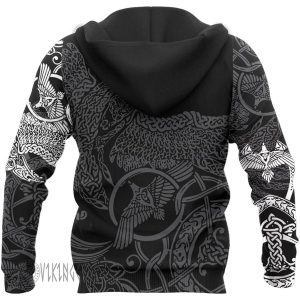 Norse Raven Line Art Viking Hoodie