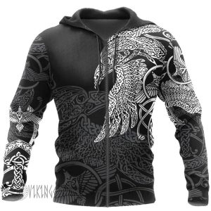 Norse Raven Line Art Viking Hoodie