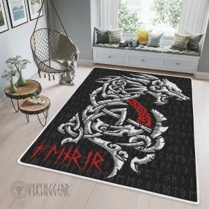 Norse Wolf Fenrir And Rune Viking Area Rug