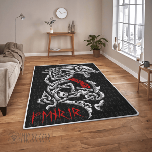 Norse Wolf Fenrir And Rune Viking Area Rug