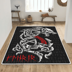 Norse Wolf Fenrir And Rune Viking Area Rug