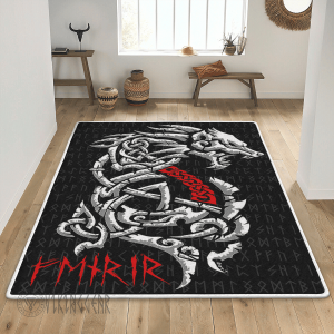 Norse Wolf Fenrir And Rune Viking Area Rug