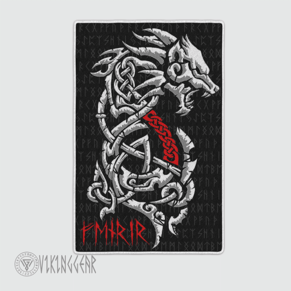 Norse Wolf Fenrir And Rune Viking Area Rug