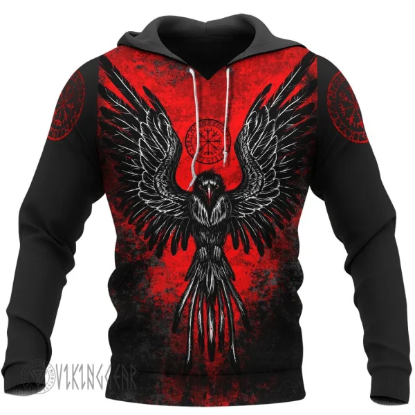 Occult Red Raven Vegvisir Viking Hoodie