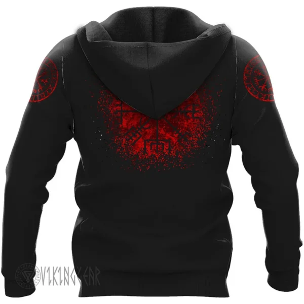 Occult Red Raven Vegvisir Viking Hoodie