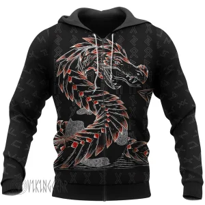 Odin And Jormungandr Red Design Viking Hoodie