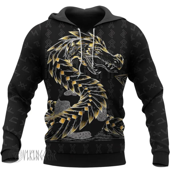 Odin And Jormungandr Viking Hoodie Yellow Design