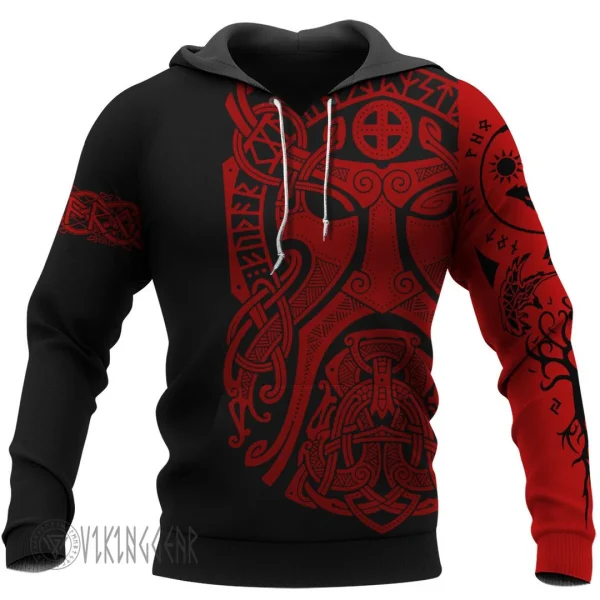 Odin Art Bear Vegvisir Viking Hoodie Red Design