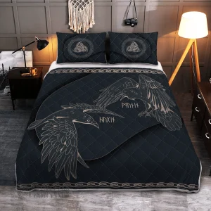 Odin's Ravens Huginn and Muninn Viking Quilt Set