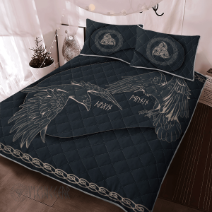 Odin's Ravens Huginn and Muninn Viking Quilt Set