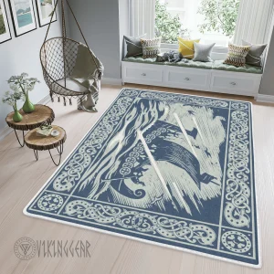 Old Norse Ship At Sea Painting Viking Area Rug