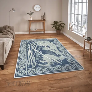 Old Norse Ship At Sea Painting Viking Area Rug