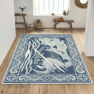 Old Norse Ship At Sea Painting Viking Area Rug