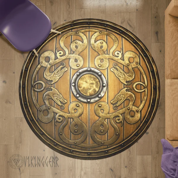 Old Wooden Viking Shield - Viking Round Carpet