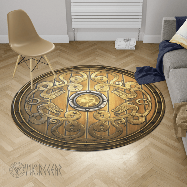 Old Wooden Viking Shield - Viking Round Carpet