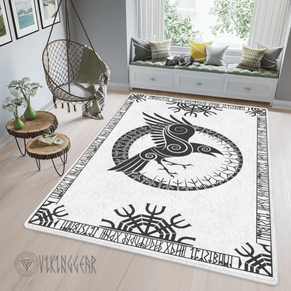 Raven And Rune Black Design Viking Area Rug