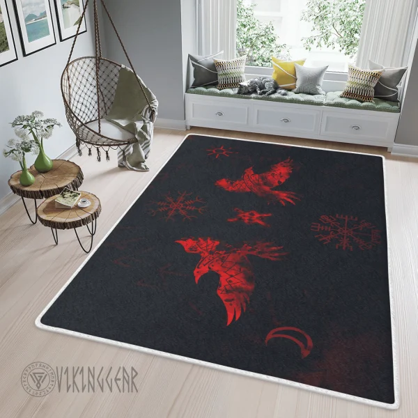 Raven And Vegvisir Art Viking Area Rug