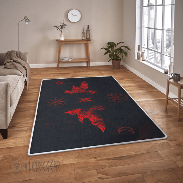 Raven And Vegvisir Art Viking Area Rug